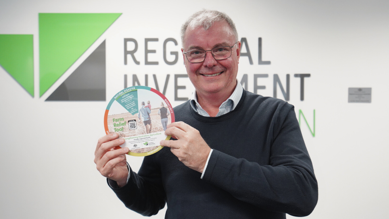 CEO John Howard with Farm Relief tool