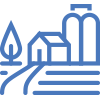 Farm shed, silo icon blue