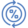 Blue icon of percentage sign surrounded by circling arrows