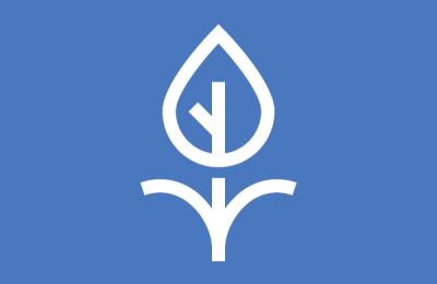 Line artwork of white plant on blue background